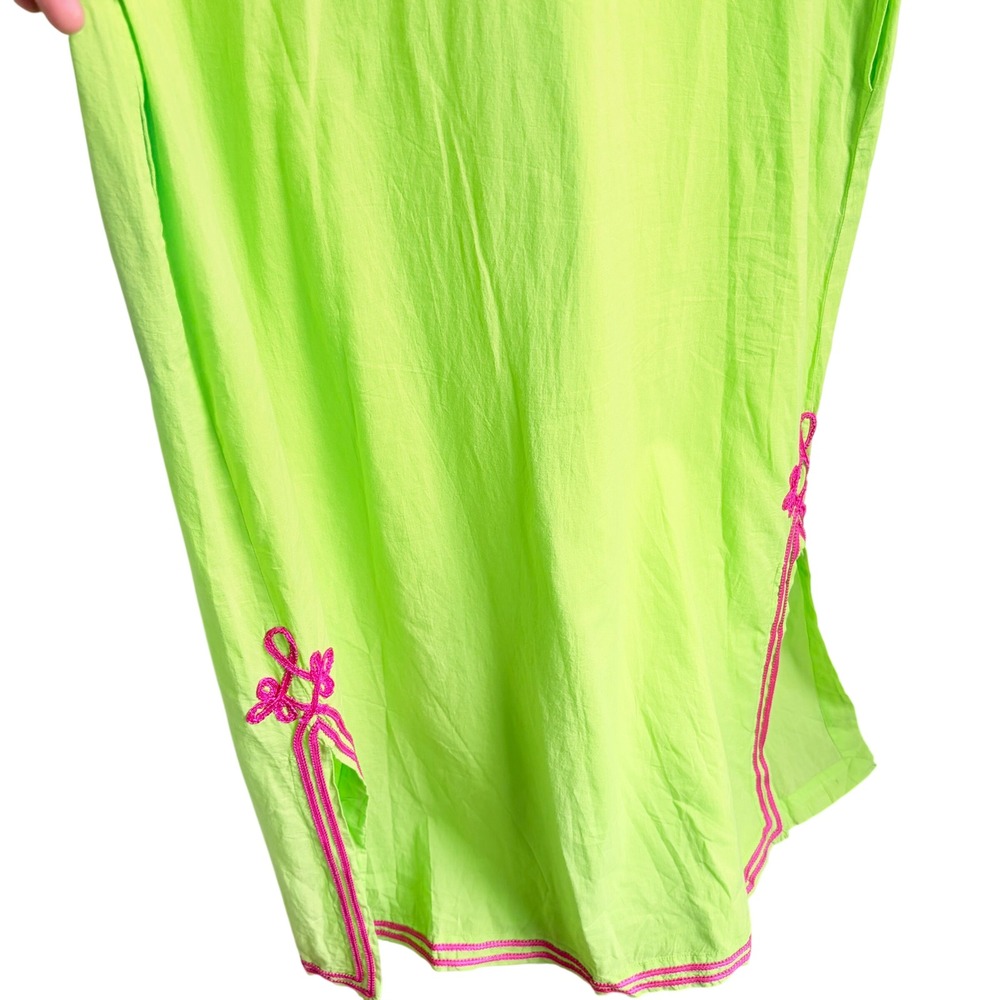 Gretchen Scott Maxi Dress M/L Boho Cottage Lime Green Pink Embroidered Cotton - Picture 4 of 10